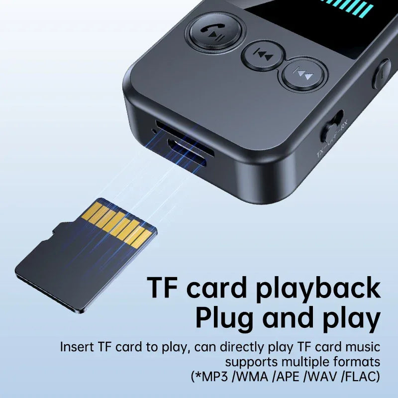 Lavalier Bluetooth 5.4 Audio Receiver Transmitter 3.5mm AUX TF Card Play Wireless Adapter with LCD Display For PC TV Speaker