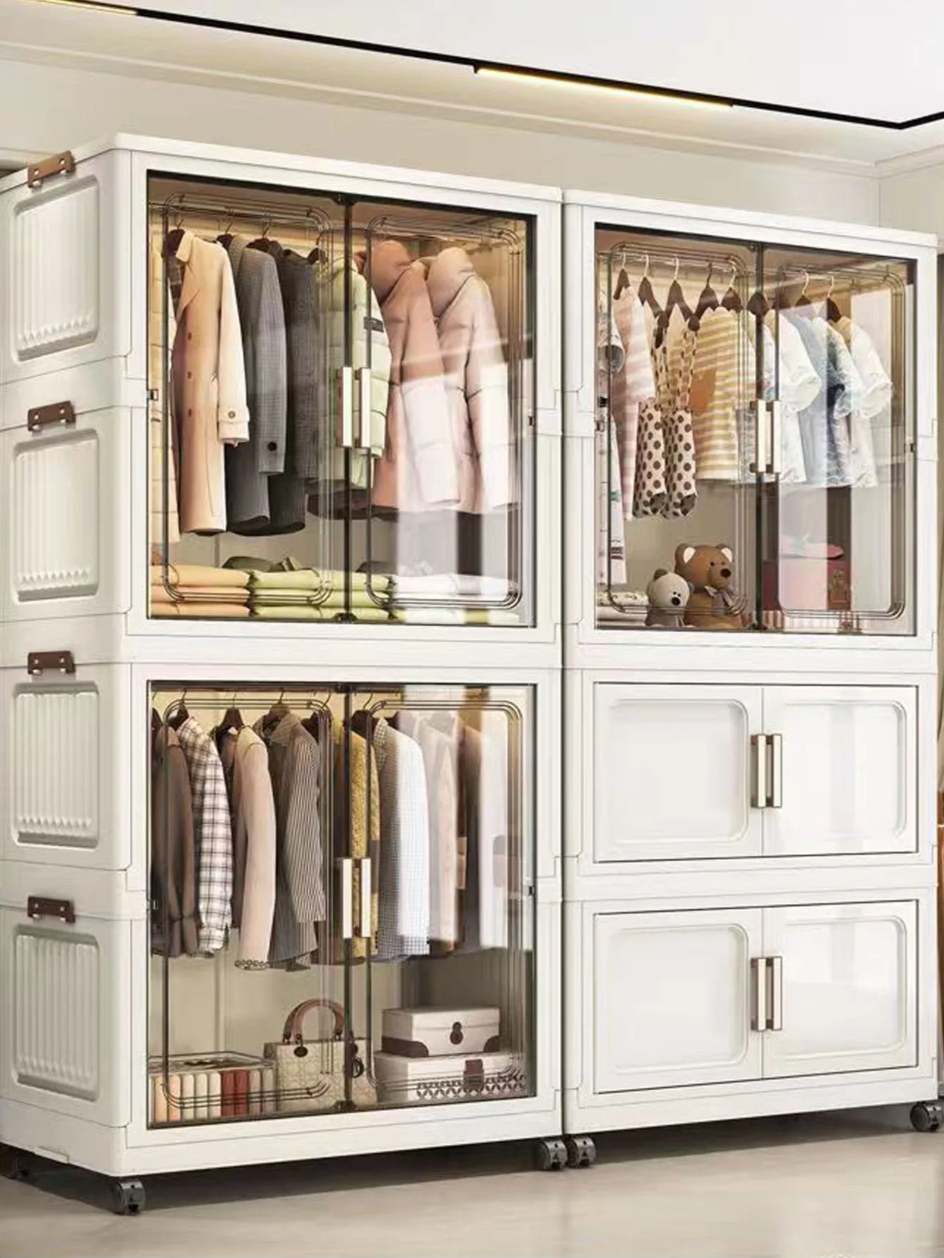 Multi-Functional Folding Storage Cabinet for Home Office Kitchen Bathroom Organizer with Doors White Black Gray