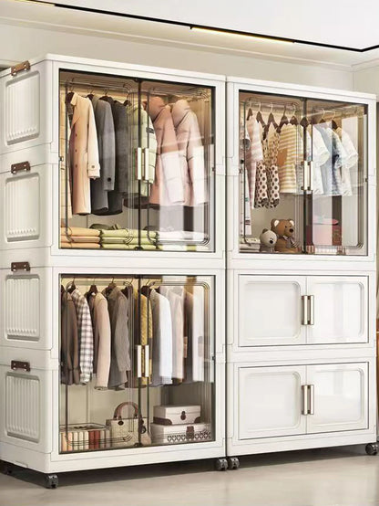 Multi-Functional Folding Storage Cabinet for Home Office Kitchen Bathroom Organizer with Doors White Black Gray