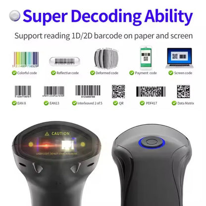 2D Wireless Barcode Scanner Cordless Automatic Scan Window Handheld Bar Code Reader for Retail Warehouse Inventory Tracking