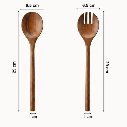 Wooden Serving Spoon Set of 2 Long Handle Eco-Friendly Minimalist Design Acacia Wood Kitchen Utensils