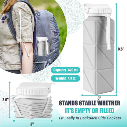 Collapsible travel water bottle, food grade BPA-free silicone collapsible water bottle, leak-proof portable water bottle, suitab