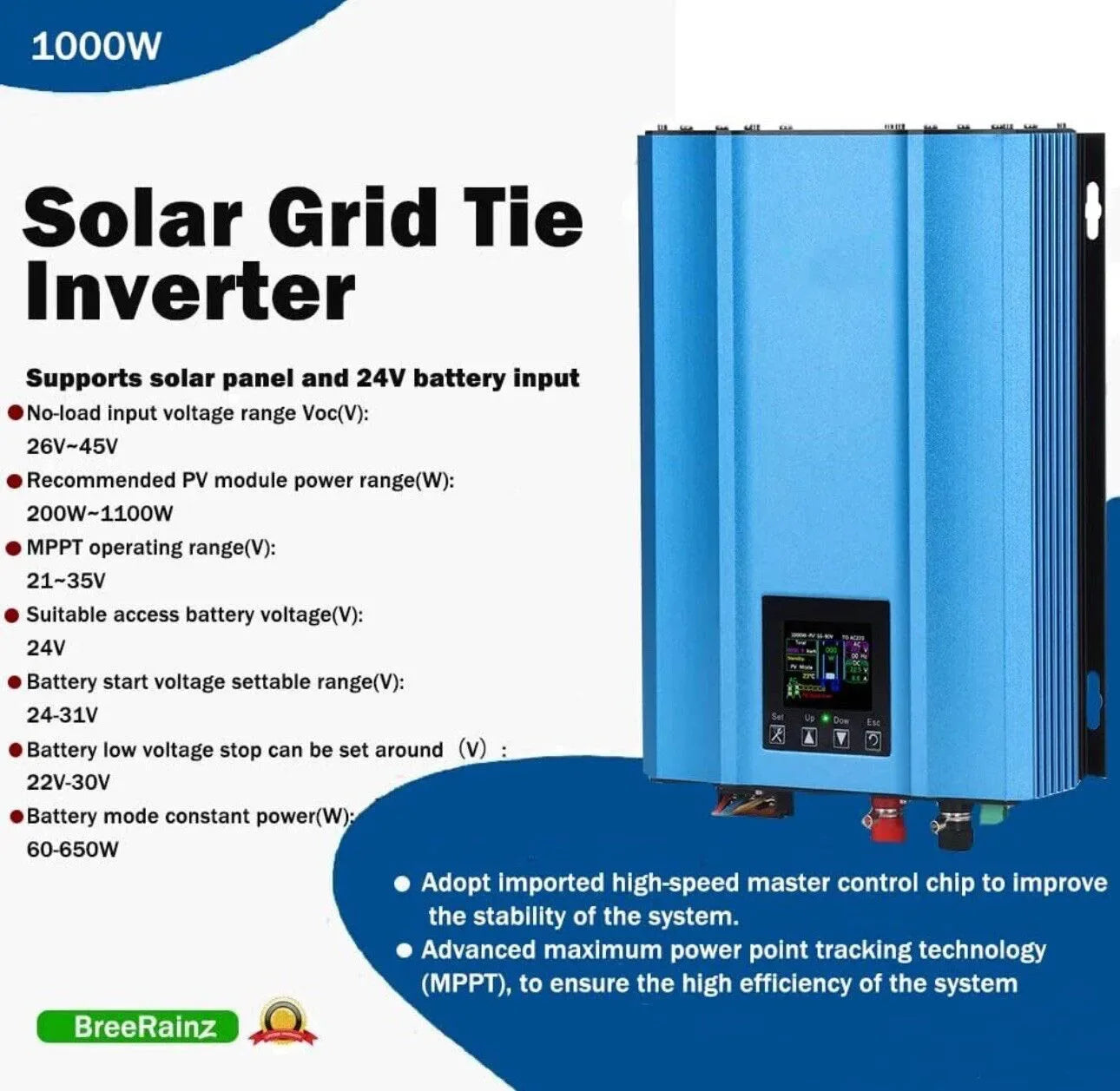 1200W 1000W 1.2KW 1KW Solar Grid Tie Battery Discharge Inverter DC24V  26-45v 55-90V to AC110V AC220V Limiter Power Inverter