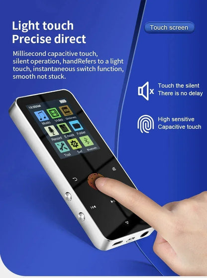 2.0 Inch Metal Touch MP3 MP4 Music Player Bluetooth 5.0 Supports Card, with FM Alarm Clock Pedometer e-Book Built-in Speaker
