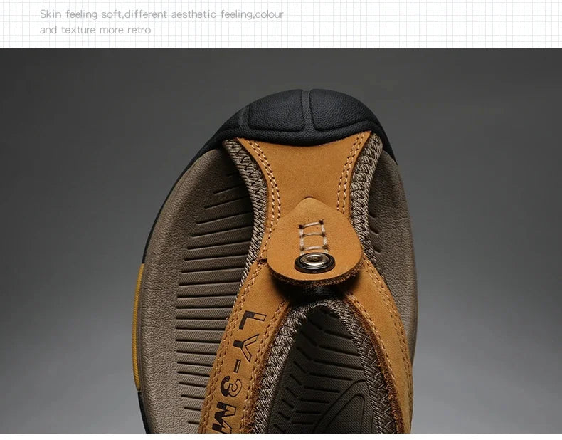 Genuine Cow Leather Shoes Men Sandals Mens Flip Flops Men's Casual Shoes Classic Massage Beach Slippers Anti-slip Summer 2025