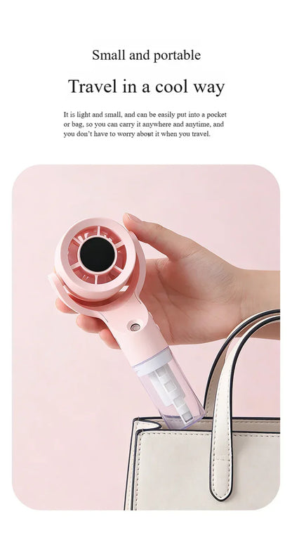 Portable Handheld Spray Mist Fan Mini Turbine Rechargeable Cooling Fan For Desktop Outdoor Camping Student Dormitory Summer Use