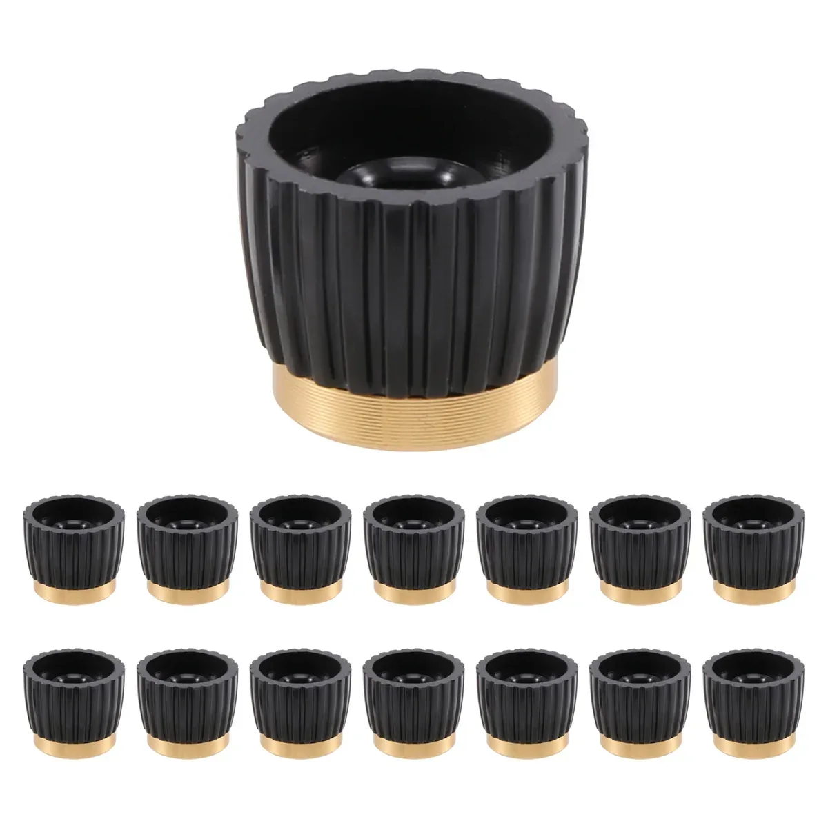 Trendy! 15Pcs Guitar AMP Amplifier Push on Fit Knobs Black with Gold Aluminum Cap Top Fits 6Mm Diameter Pots Marshall Amplifiers