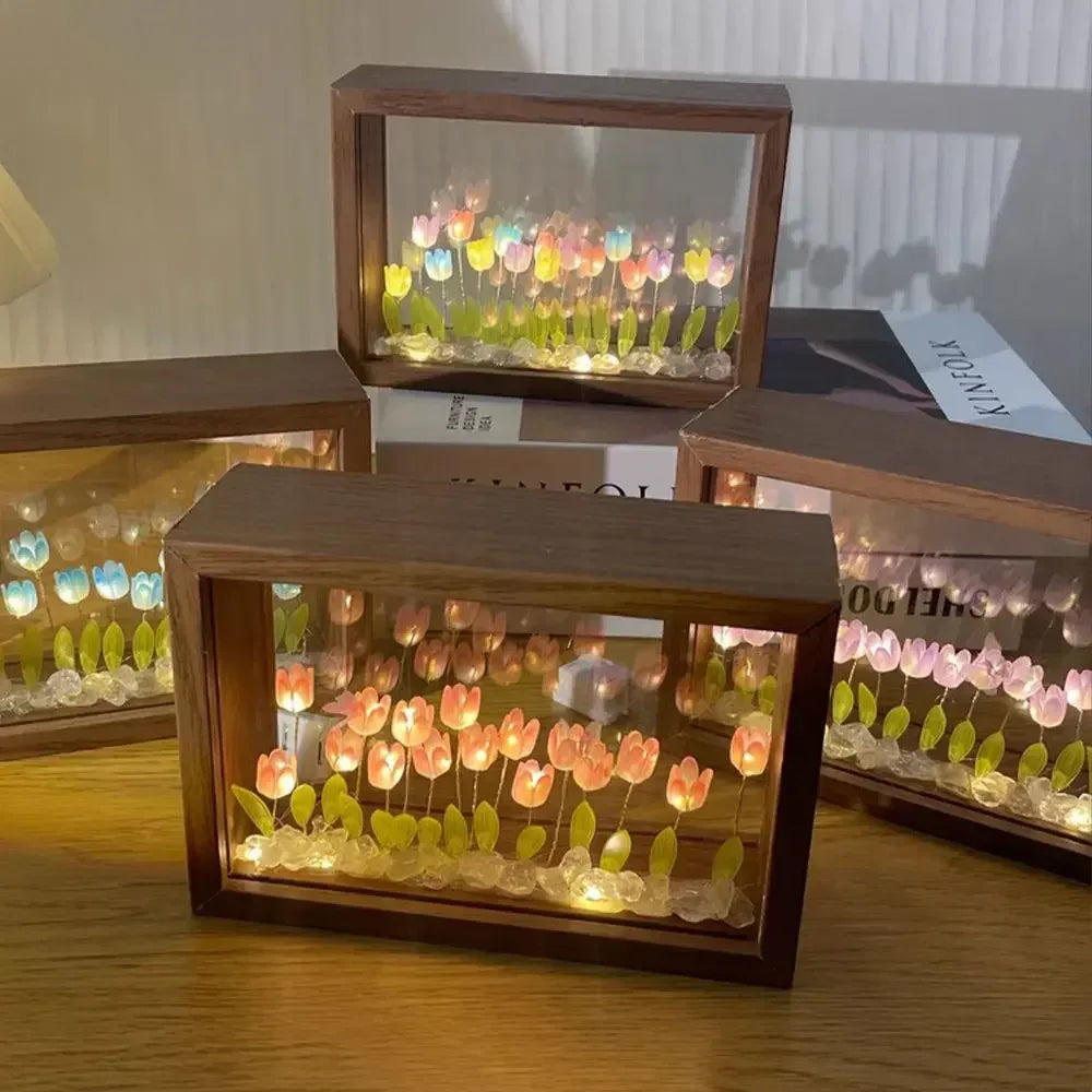 DIY Wooden Photo Frame Tulip Flower Sea Home Decoration Ornaments Atmosphere Lights Valentine's Day Mother's Day Birthday Gifts