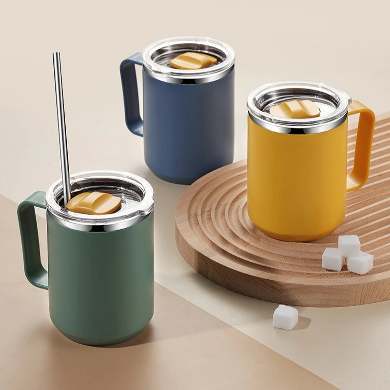 450ML Stainless Steel Insulated Mug with Lid Double Layered Cup Wall Coffee Thermos Cup for Office Outdoor Portable Water Bottle