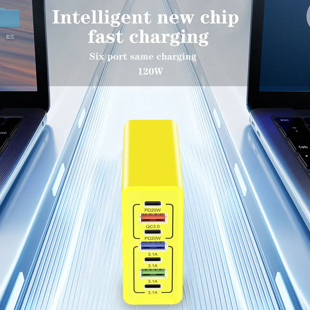 PD 120W USB Type C Fast Charging Mobile Phone Charger 7 Ports EU/US Plug Charger For iPhone Huawei Xiaomi Samsung Wall Charger