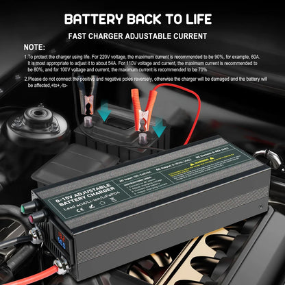12V 60A 100Ah Solar Large Charger Current Voltage Adjustable for Lifepo4 Universal Chargers Outdoor power supply