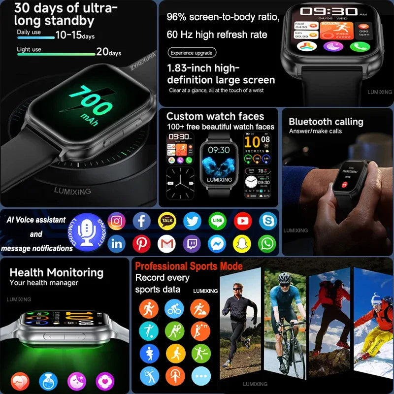 New Bip 6 Pro Smart Watch Men Outdoor Sports Fitness Track IP68 Waterproof Heart Rate BT Call 700 mAh Battery Smartwatches Women