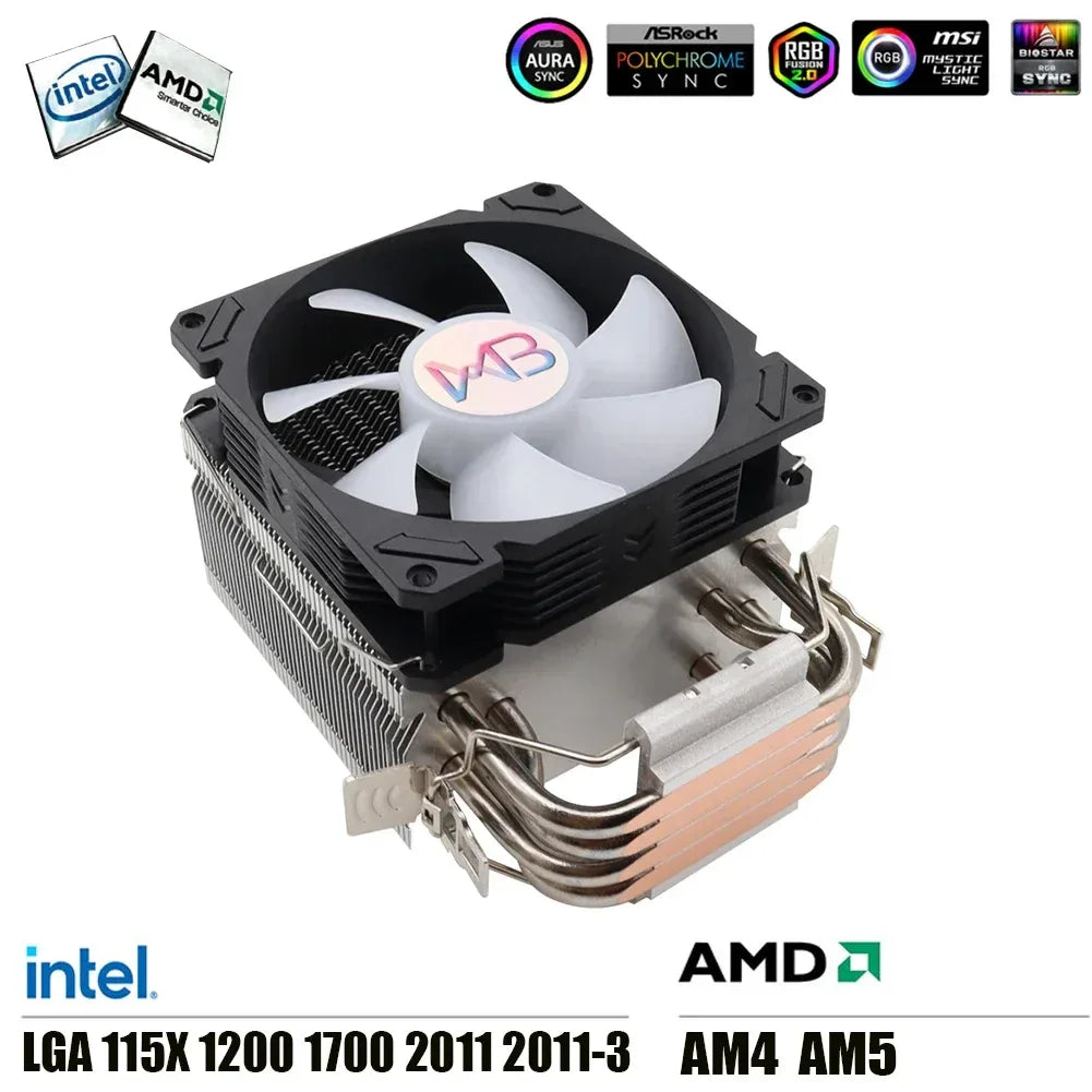 Wovibo 4 Tubo De Calor Cpu  Cooler Fan Ventilador Pwm 4Pin Argb Rgb Intel 115x1200 1700 2011 X79 X99 Amd Am4 Am5 Radiador