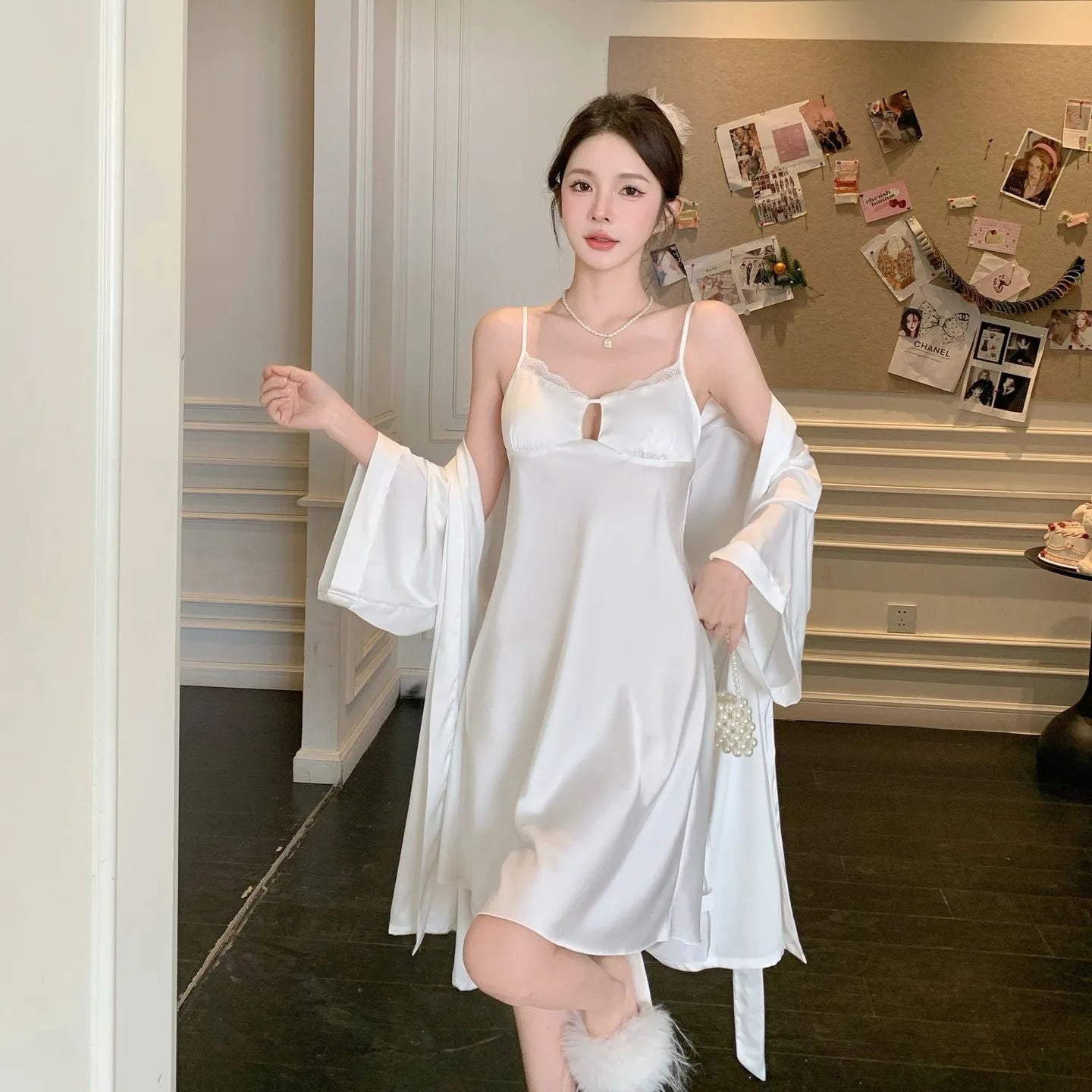Robe Gown Sets Women Summer Silk Dress Leisure Elegant 2pcs Sleep Lounge Robe Sleepwear Womens Nightdress Soft Bathrobe