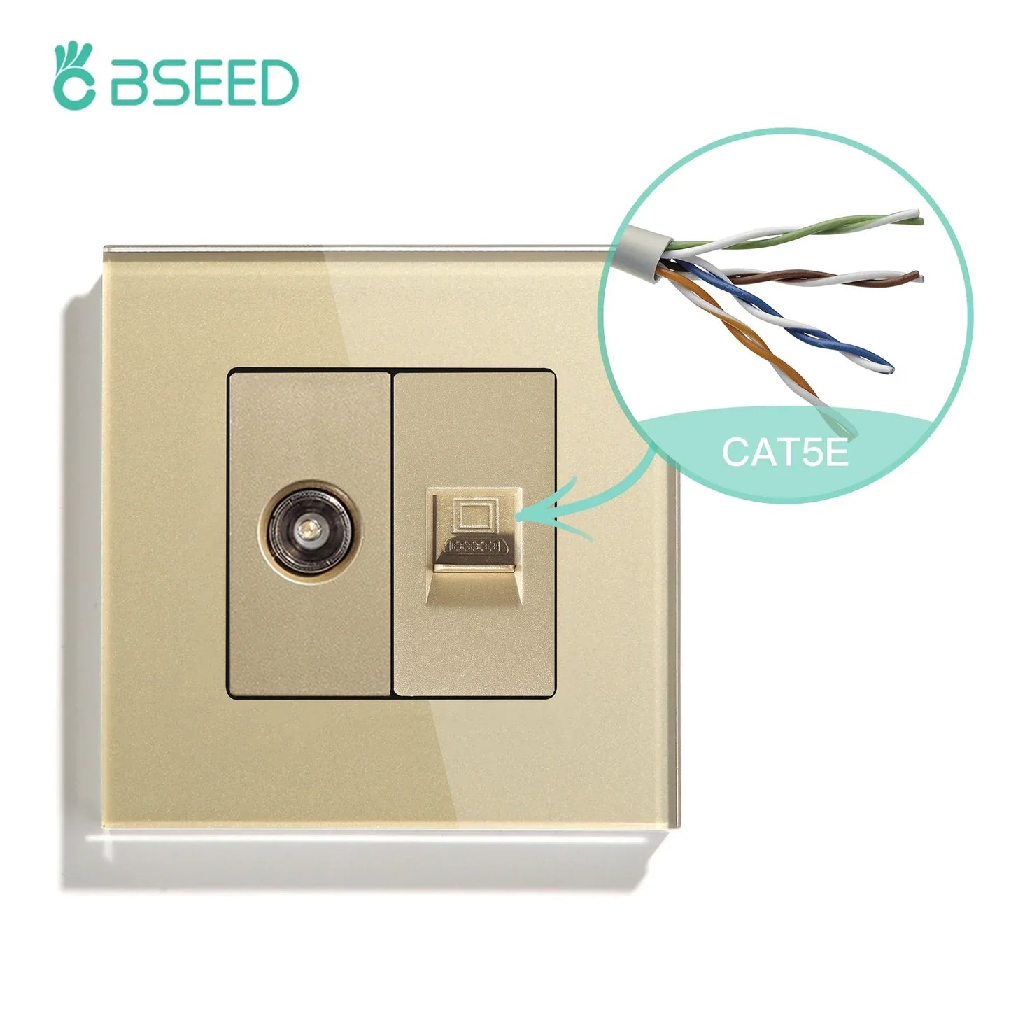 BSEED Single TV CAT5 Internet Socket Double EU Power Socket Triple Germany  With RJ45 Television Wall Sockets Glass Frame