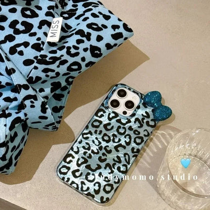 Sexy Leopard Diamond Bowknot Lustre Lining Phone Case for OPPO A18 A17 A16 A15 A38 A58 A78 A94 A74 A54 A57 A77 A53 A3X A40 A60