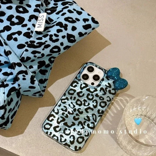 Sexy Leopard Diamond Bowknot Lustre Lining Phone Case for OPPO A18 A17 A16 A15 A38 A58 A78 A94 A74 A54 A57 A77 A53 A3X A40 A60
