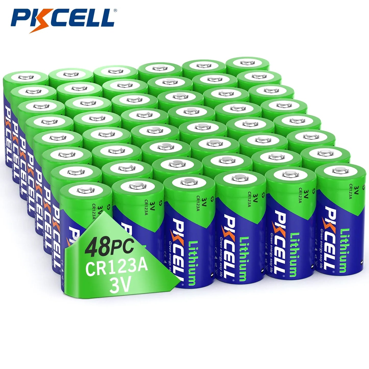 48PC PKCELL CR123A 3V Battery CR17345 Lithium Non-rechargable Batteries V123 KL123LA CR123R DL123A 3 Volt Lithium Pile Battery