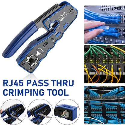 ZOERAX RJ45 Crimp Tool Ethernet Crimping Tool All-in-one Crimper For Pass Through Cat6 Cat5e Connectors With Replacement Blades