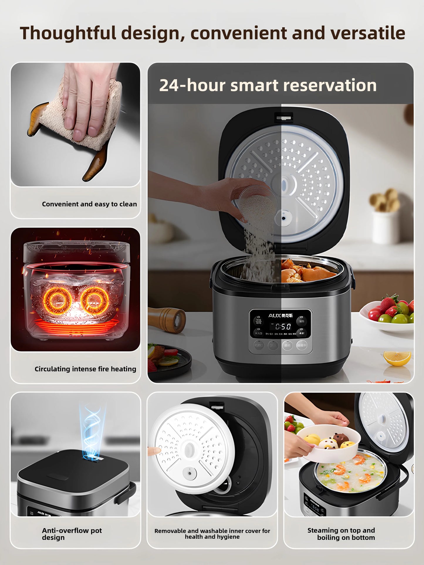 Low sugar rice cooker rice soup separation steaming 2-3L uncoated stainless steel rice cooker timer reservation