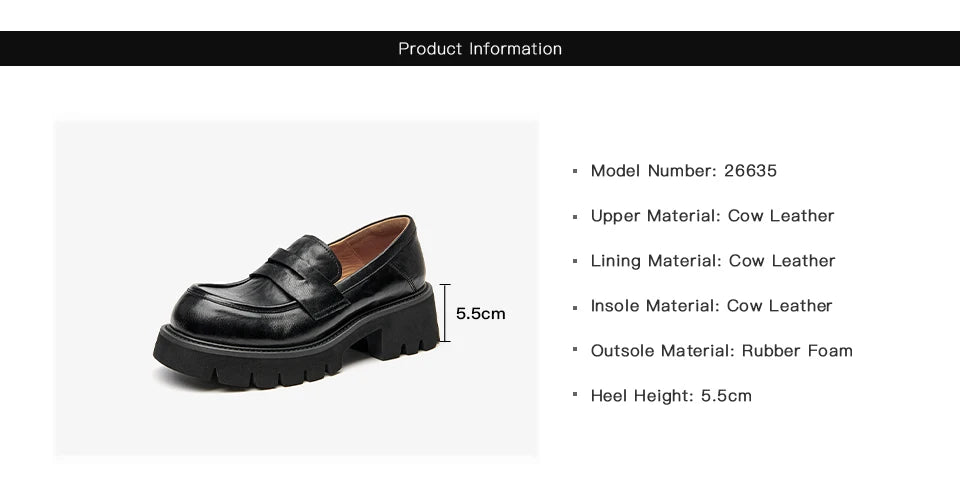 BEAUTODAY Platform Loafers Women Embossing Cow Leather Dress Shoes  Ladies Slip-on Flats Spring Autumn Handmade 26635