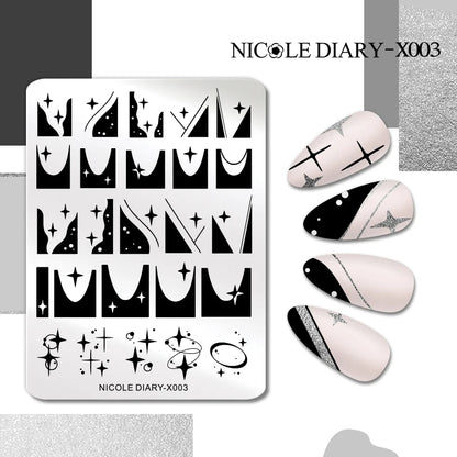 NICOLE DIARY Rose Flower Nail Stamping Plates Image Template Valentine's day Love Heart Printing Stencil Nail Art Manicure Tools