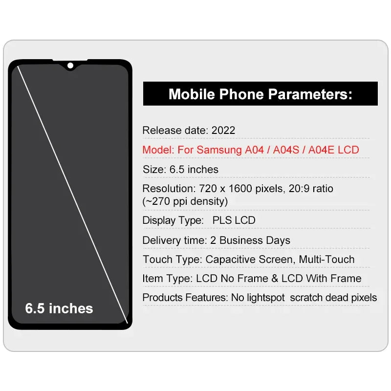 6.5" For Samsung Galaxy A04 LCD A045 A045F Display A04S Touch Screen A047 A047F For Samsung A04E LCD A042 A042F  Digitiz Replace
