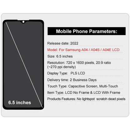 6.5" For Samsung Galaxy A04 LCD A045 A045F Display A04S Touch Screen A047 A047F For Samsung A04E LCD A042 A042F  Digitiz Replace