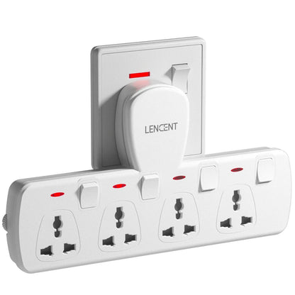 LENCENT Multi Plug Extension Socket with 4 Universal AC Outlets 3250W 13A Extension Plug Adapter with Switch for Home Office