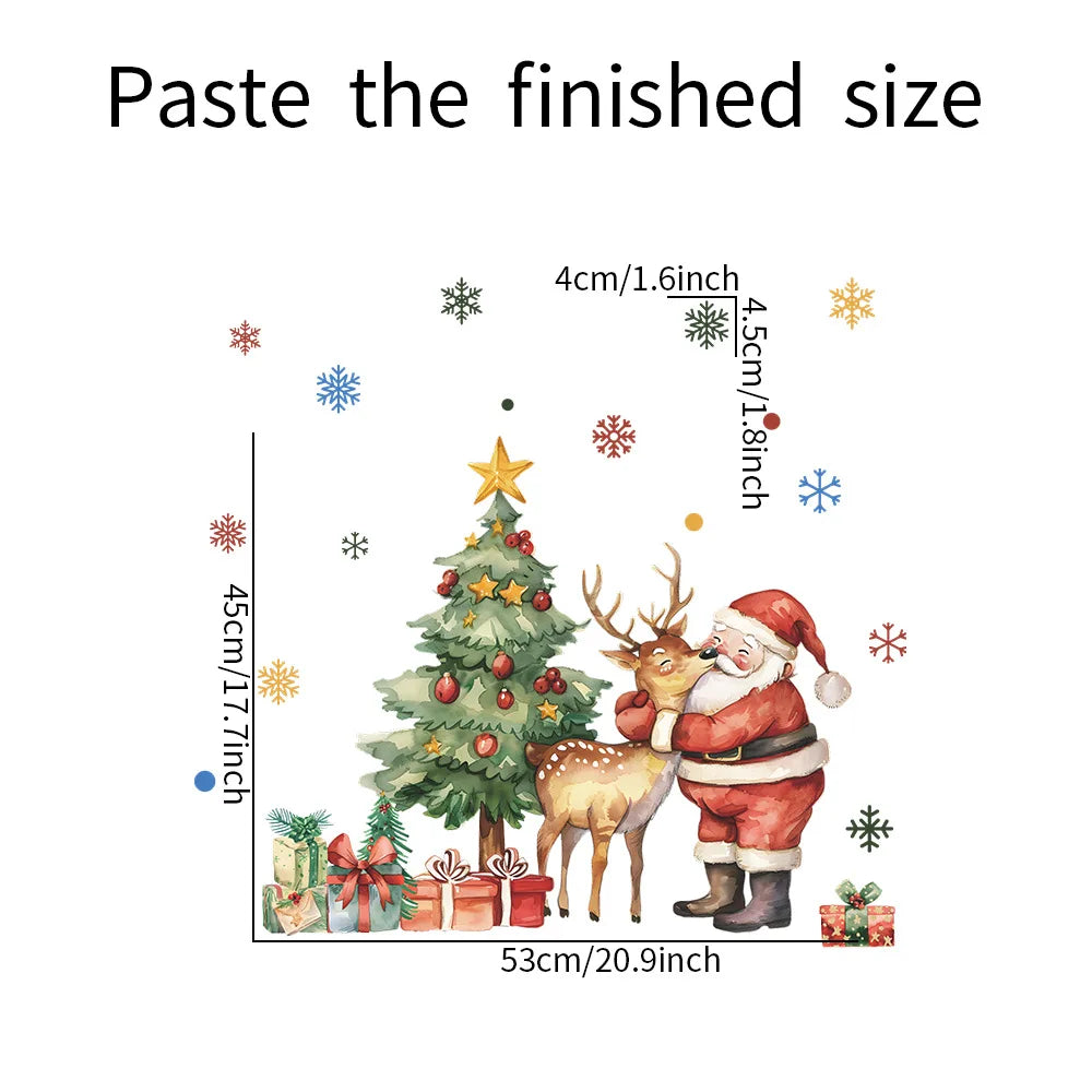Cartoon Santa Claus Elk Wall Stickers Christmas Gifts Living Room Background Home Decoration Festival Mural New Year Wallpaper