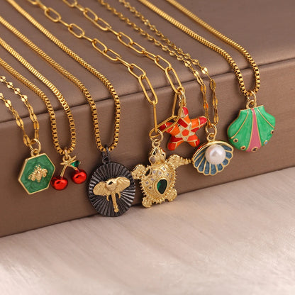 Bohemian Heart Animals Necklace for Women Cute Heart Punk Motocycle Pendant Gold Color Stainless Steel Long Chain Collars Neck