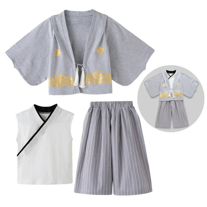 Boys' Kimono Set Traditional Jinbei Kimono For Weddings Graduations Cherry And Autumn Festivals Boys Winter Outfit