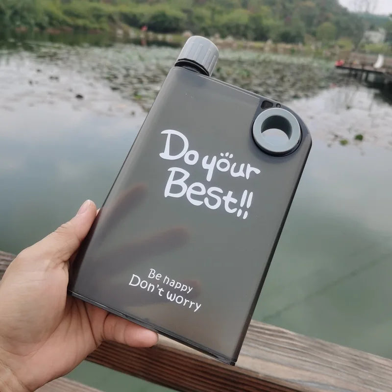380ML Transparent Flat Water Bottle Plastic Travel Bicycle Drinking Cup Reusable Portable Water Bottle