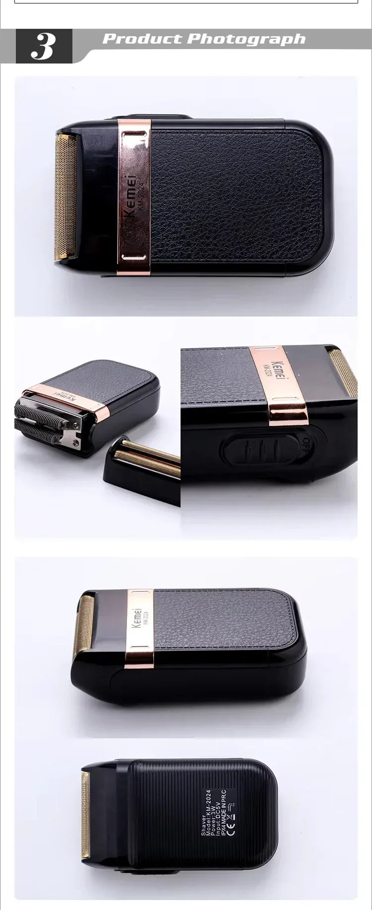 Kemei KM-2024 USB Charging Electric Shaver For Men Reciprocating Twin Blade Razor Shaver Beard Trimmer Shaving Machine