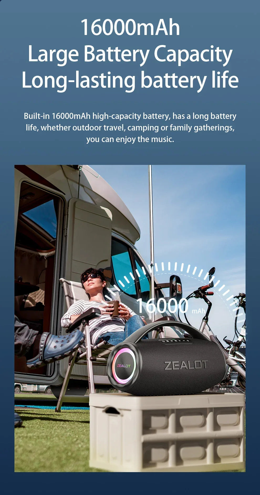 ZEALOT S97 80W Wireless speaker, Outdoor Portable Subwoofer Speaker, Hifi Sound quality,Dual Pairing, Fast Charging,16000mAh.