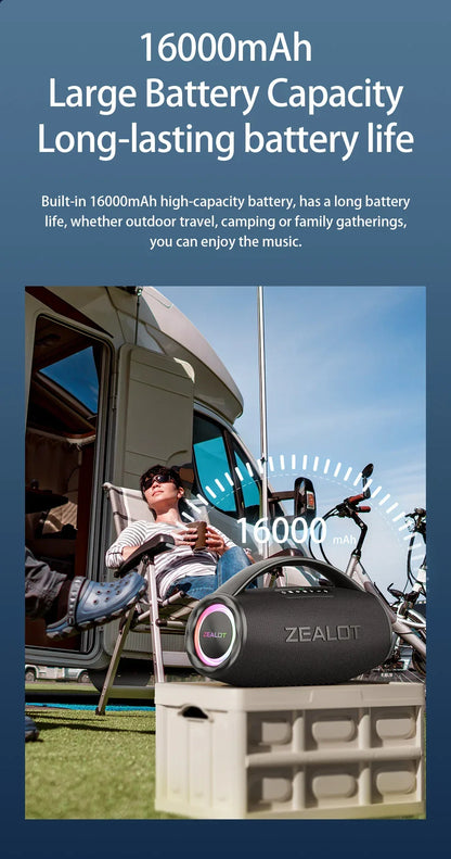 ZEALOT S97 80W Wireless speaker, Outdoor Portable Subwoofer Speaker, Hifi Sound quality,Dual Pairing, Fast Charging,16000mAh.