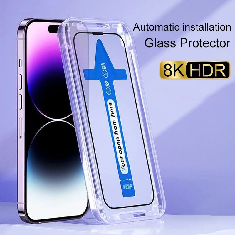 Premium Tempered Glass For iPhone 12 13 14 Pro Max Screen Protector Glass 14 Plus Full Cover With Automatic installer