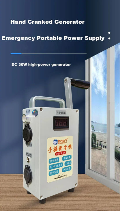 30W Hand Crank Generator Portable Mobile Phone Power Bank High Power Large Capacity 12V/5V Outdoor Manual Capacitor Generator