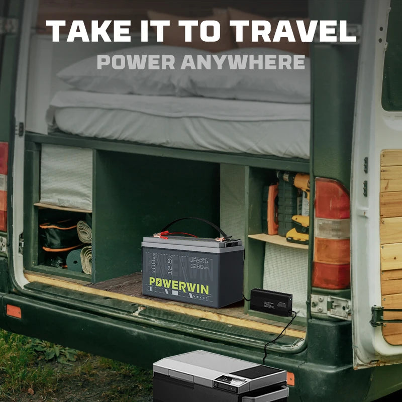 POWERWIN BT100 12.8V 100Ah 1280Wh LiFePO4 Battery 4000+Deep Cycle Rechargeable Built-in BMS Grade A Cell Solar Power Inverter