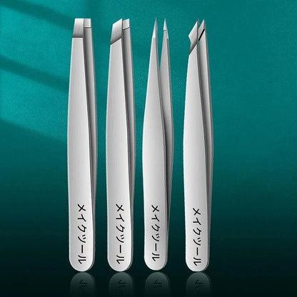 Ouriner Eyebrow Tweezers Set 4 Pcs Stainless Steel Eyebrow Forceps Professional Beauty Tool Set For Facial Hair Manicure Tool