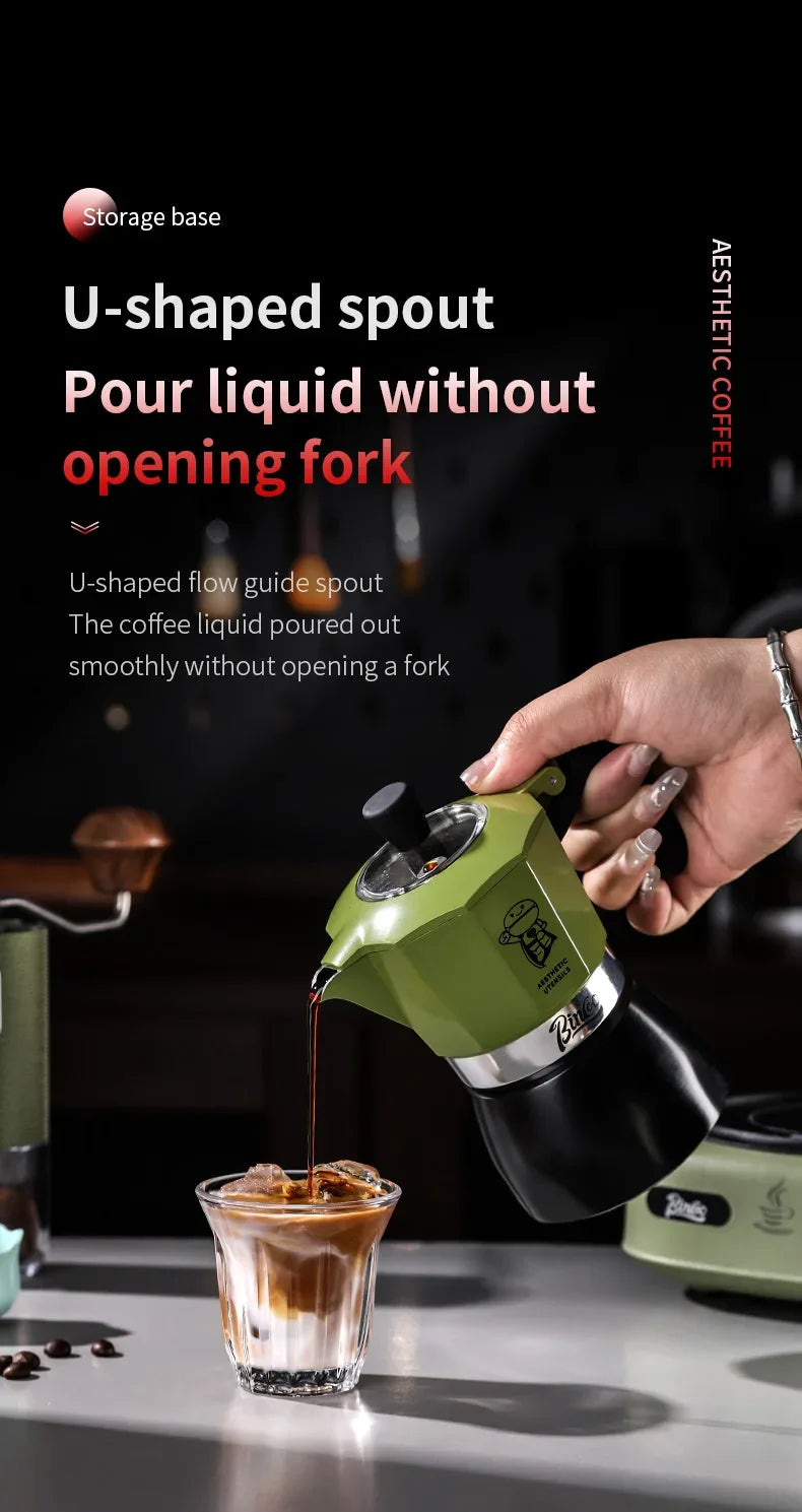 Bincoo Double valve Moka Pot Set Electric Stove Coffee Pot Household Italian Espresso Machine Mocha Pot Barista Accessories 220V
