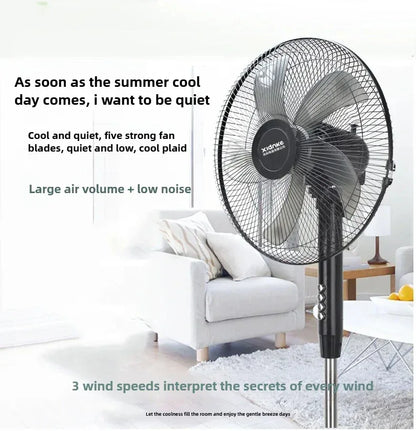 Household Silent Remote Control Standing Fan-5-Blade Powerful Oscillating Fan with Energy-Saving Motor, Adjustable Height