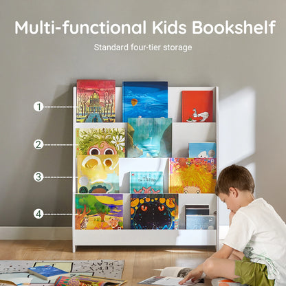 SoBuy KMB32 Children's Bookshelf Children's Shelf Newspaper stand with 4 Shelves storage Shelf for Children White
