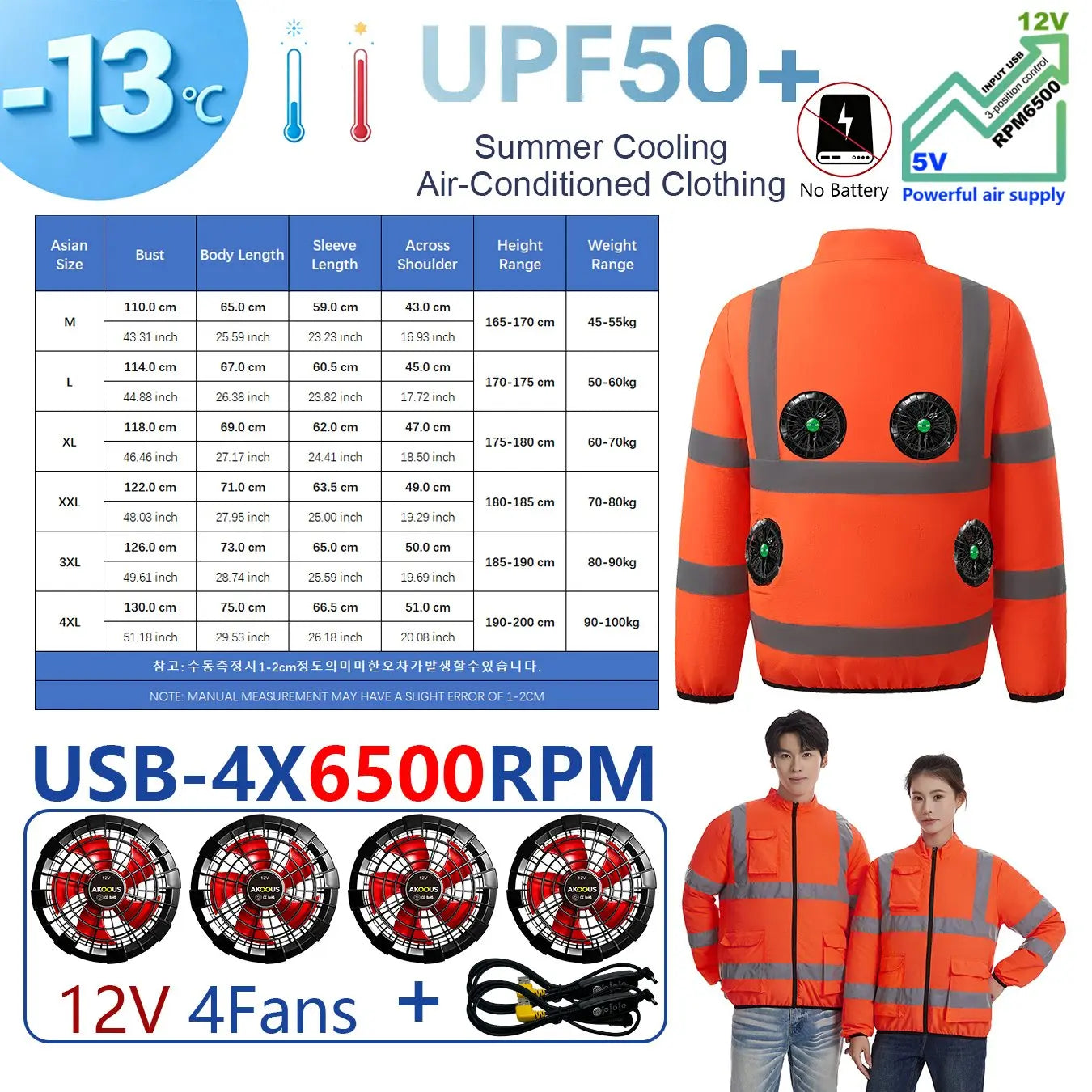 AKOOUS 6500 RPM 12V/5V USB 3-Fans Cooling Vest Air Conditioned Clothes Men Women Outdoor Work Fishing Body Cooling Jacket