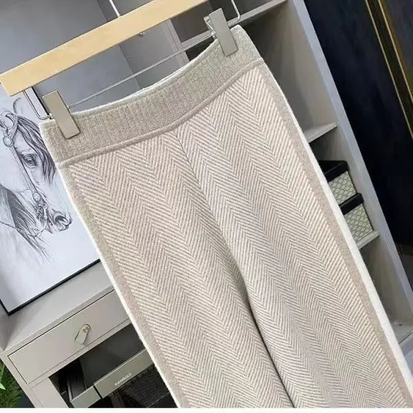 Women Drawstring Wide Leg Warm Thick Knit Pants Fall Winter Loose Casual Straight  Korean Harajuku High Waist Trousers R94