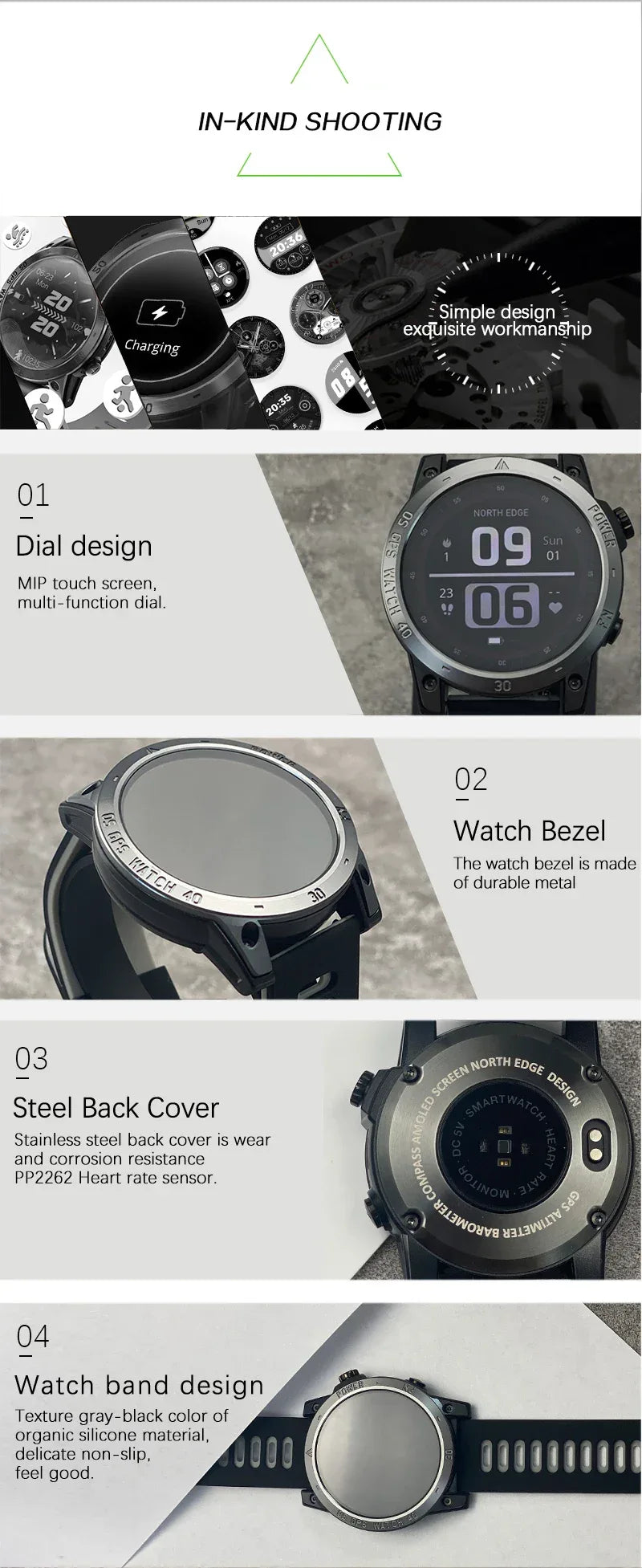 NORTH EDGE New GPS Watches Men Sport Smart Watch HD AMOLED Display 50M ATM Altimeter Barometer Compass Smartwatch for Men