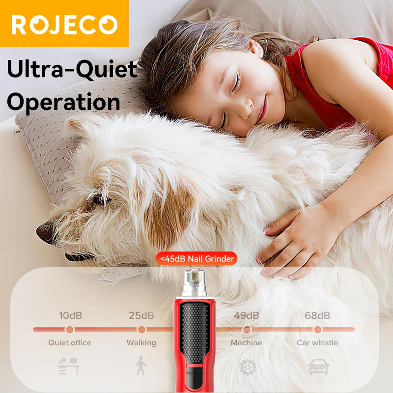 ROJECO Pet Electric Nail Grinder Rechargeable Dog Paw Grooming Nail Clipper LED Light 7 Speeds Adjustable Cat Claw Nail Grinder