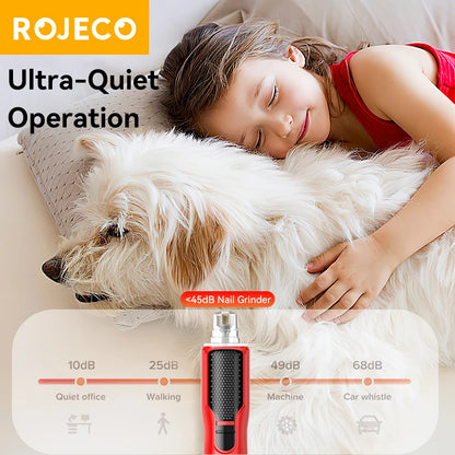 ROJECO Pet Electric Nail Grinder Rechargeable Dog Paw Grooming Nail Clipper LED Light 7 Speeds Adjustable Cat Claw Nail Grinder