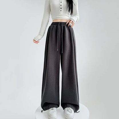 Black Gray High Waist Sweatpants Women Spring Autumn Elastic Waisted Wide Leg Trousers Woman Comfort Straight Loose Sport Pants