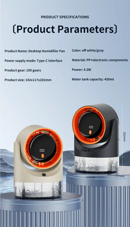 TINSOL New Compact Mini Electric Fan with Single-Hole Mist Air Conditioner Ice-Cool Humidifying Circulating Fan 360° Adjustable